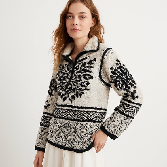 Moth Anthropologie Alpaca Quarter Zip Nordic Sweater Small - Picture 4 of 17